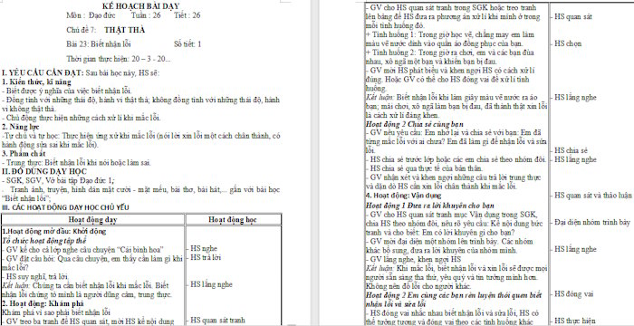 Giáo án Bài 23: Không nói dối