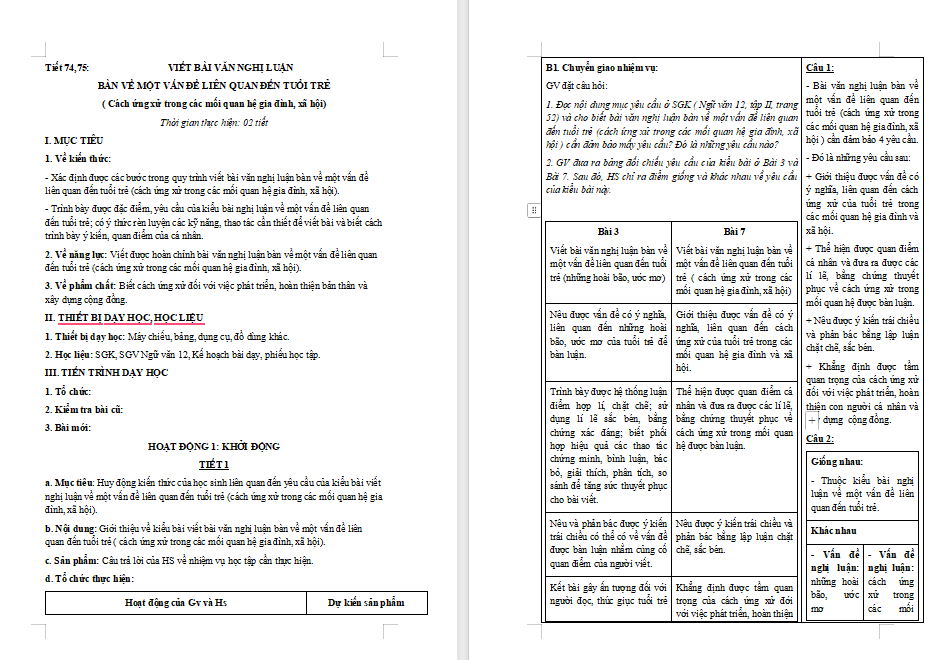 Giáo án Ngữ văn 12 Bài 7: Viết bài văn nghị luận về một vấn đề liên quan đến tuổi trẻ
