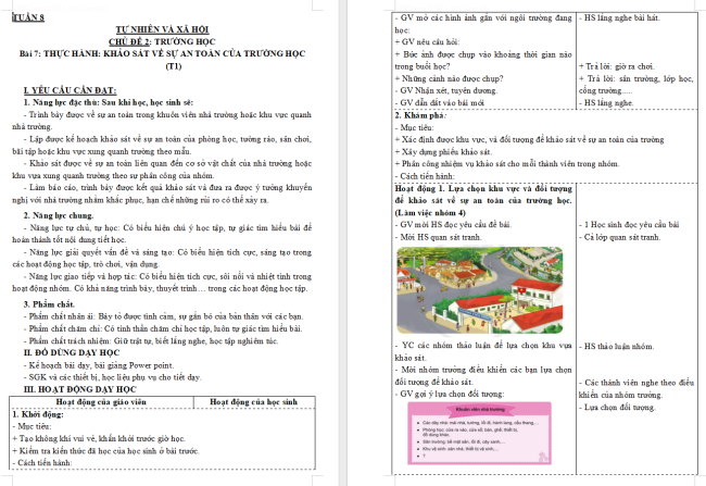 Giáo án Tự nhiên và xã hội 3 Bài 7: Thực hành Khảo sát về sự an toàn của trường học