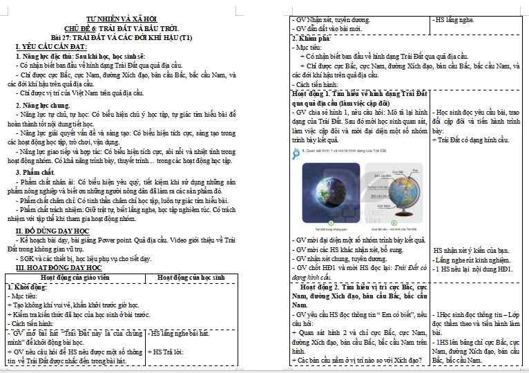 Giáo án PowerPoint Tự nhiên và xã hội 3 Bài 27: Trái đất và các đới khí hậu