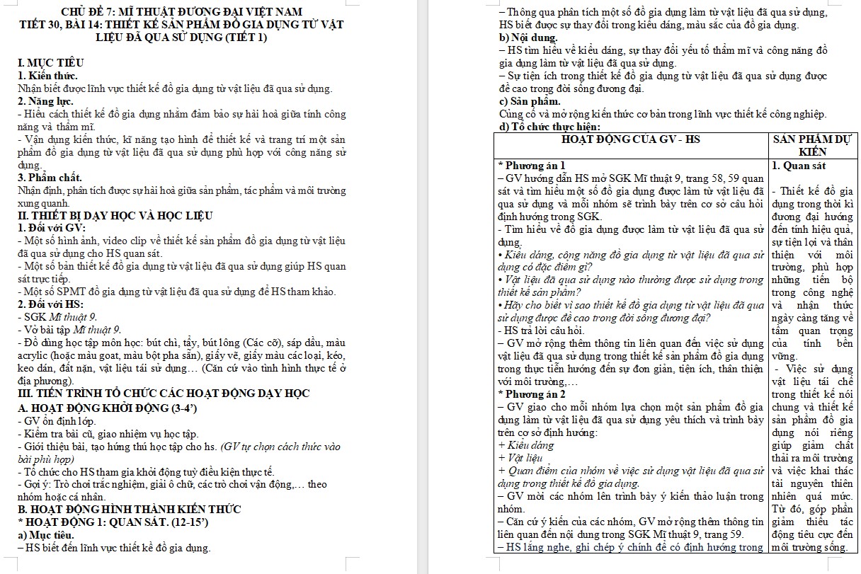 Kế hoạch bài dạy Mĩ thuật 9 KNTT Bài 15