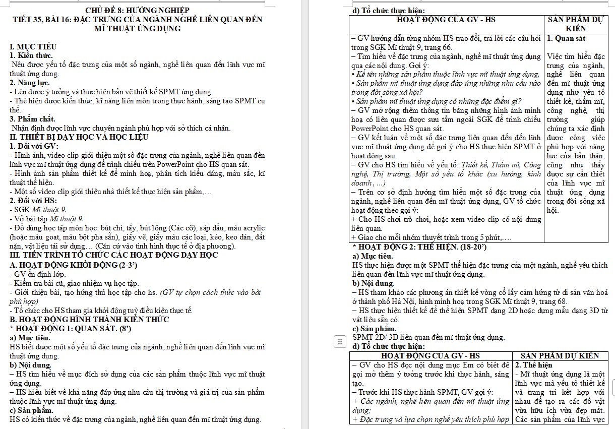 Kế hoạch bài dạy Mĩ thuật 9 KNTT Bài 16