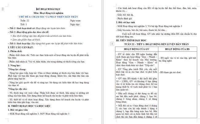 Giáo án Hoạt động trải nghiệm 3 Tuần 22