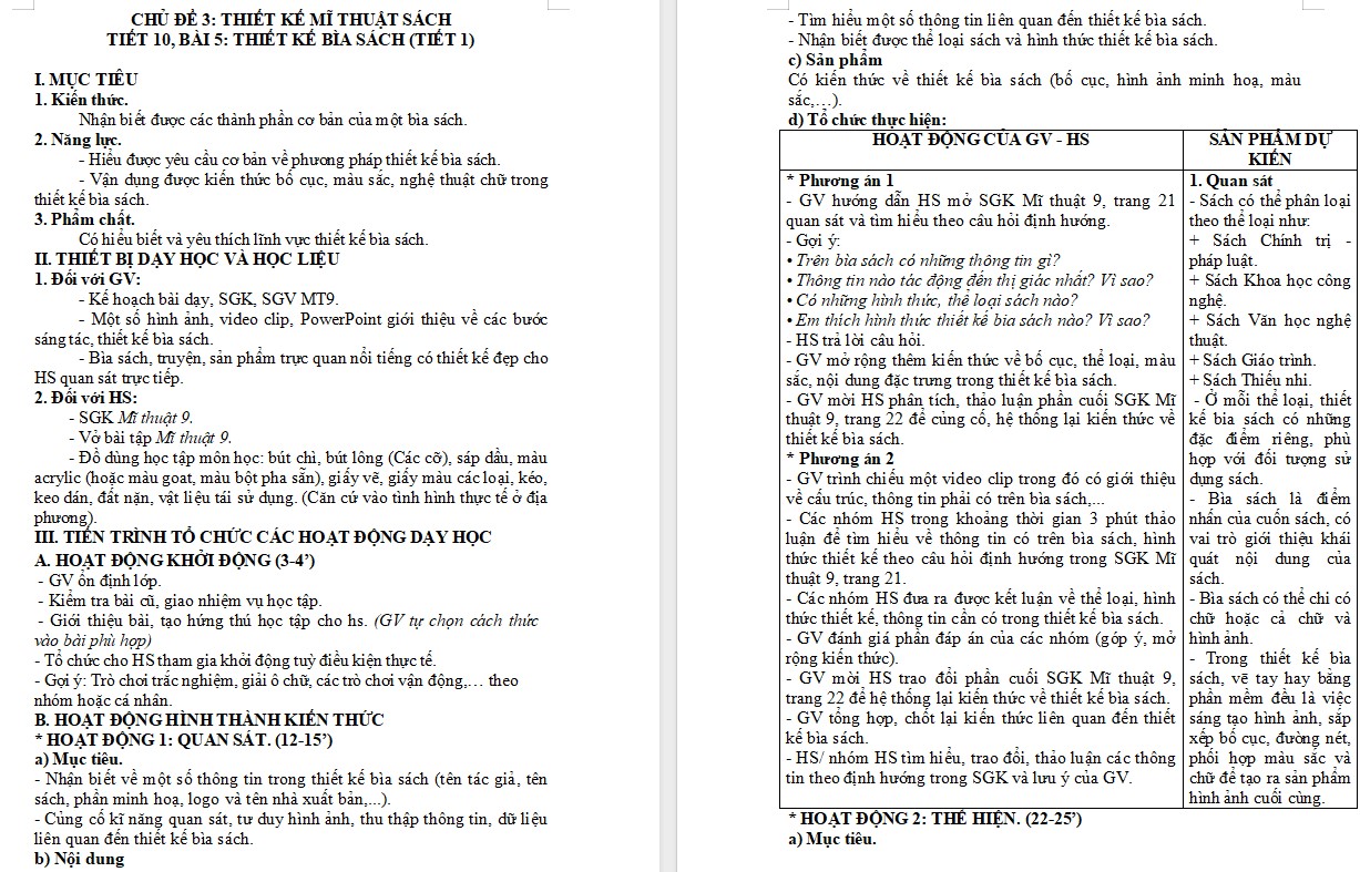 Kế hoạch bài dạy Mĩ thuật 9 KNTT Bài 5