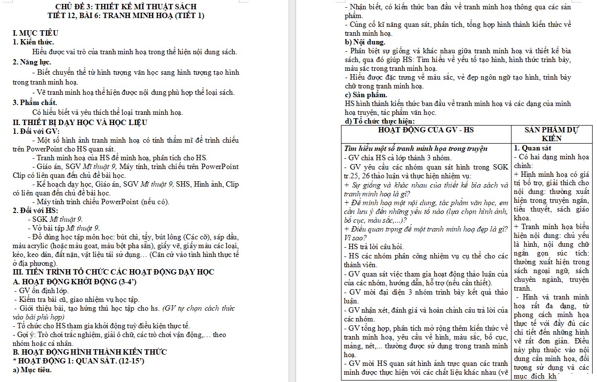 Kế hoạch bài dạy Mĩ thuật 9 KNTT Bài 6