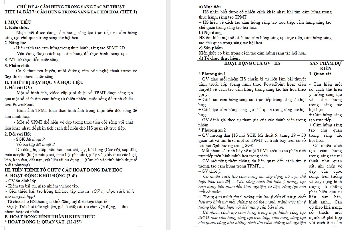 Kế hoạch bài dạy Mĩ thuật 9 KNTT Bài 7