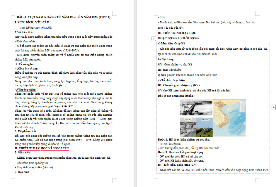Giáo án Lịch sử 9 Bài 14: Việt Nam từ năm 1954 đến năm 1975