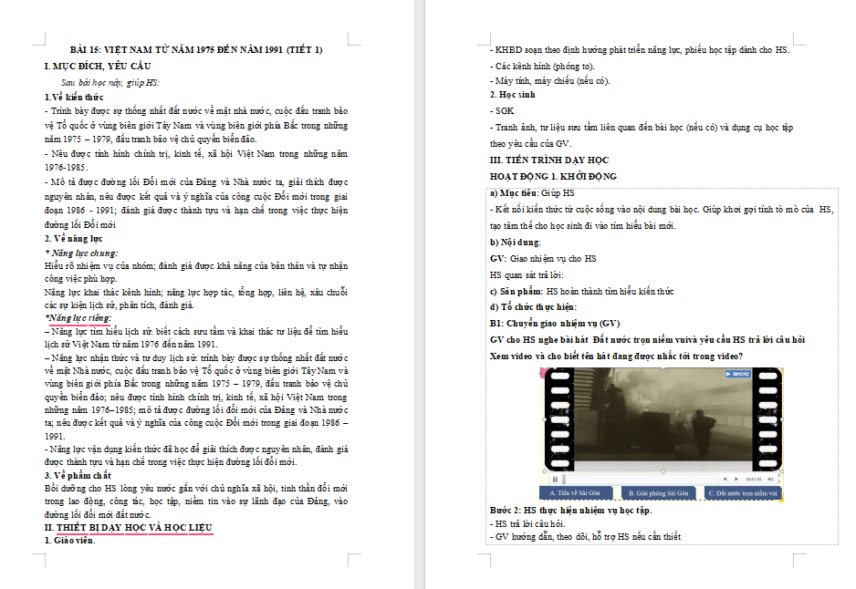 Giáo án Lịch sử 9 Bài 15: Việt Nam từ năm 1975 đến 1991