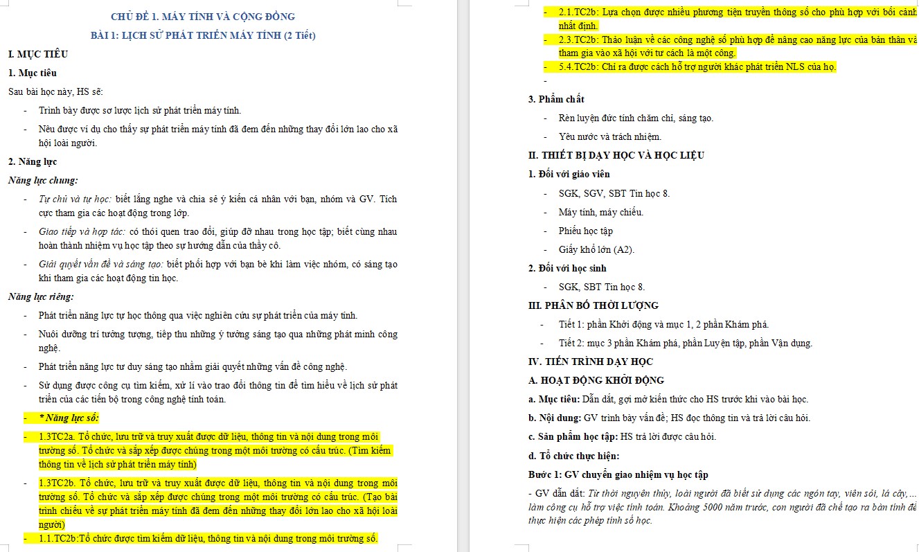 Giáo án bài 1 Tin học 8 Chân trời sáng tạo