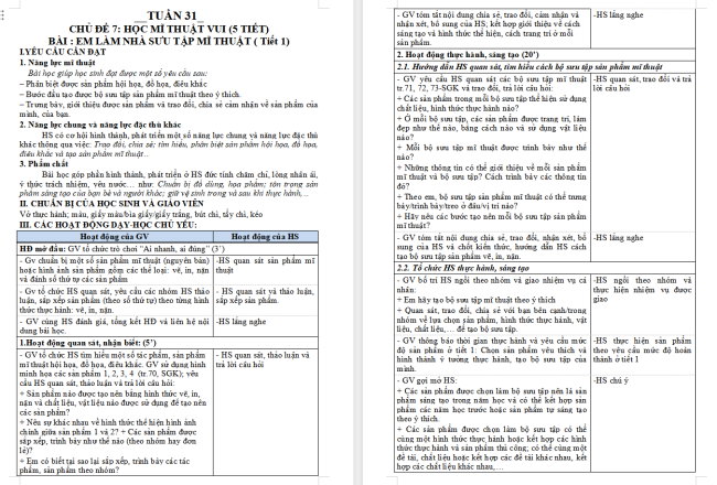 Giáo án Mĩ thuật 5 Bài 15: Em làm nhà sưu tập mĩ thuật