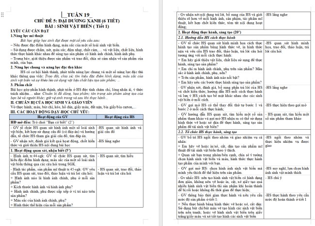 Giáo án Mĩ thuật 5 Bài 9: Sinh vật biển