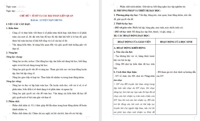 Giáo án dạy thêm Toán 5 Bài 44: Luyện tập chung