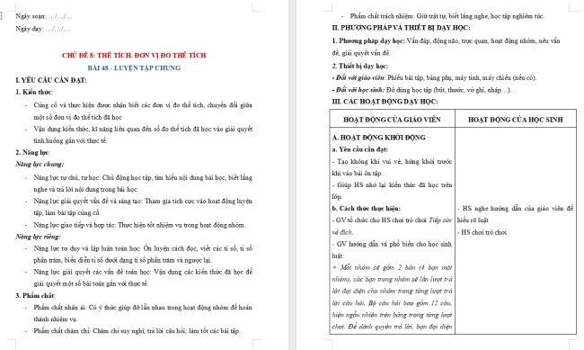Giáo án dạy thêm Toán 5 Bài 48: Luyện tập chung