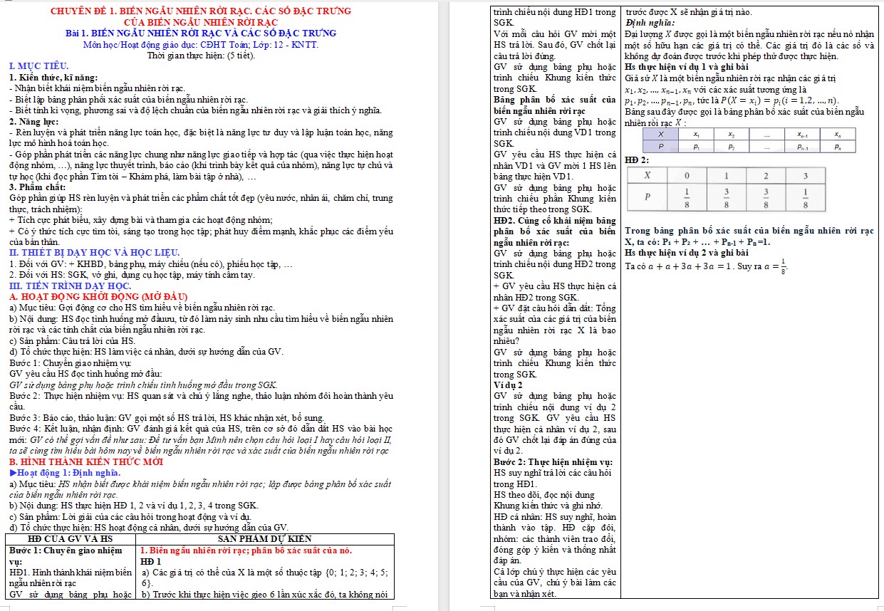 Giáo án Bài 1 Chuyên đề Toán 12 KNTT