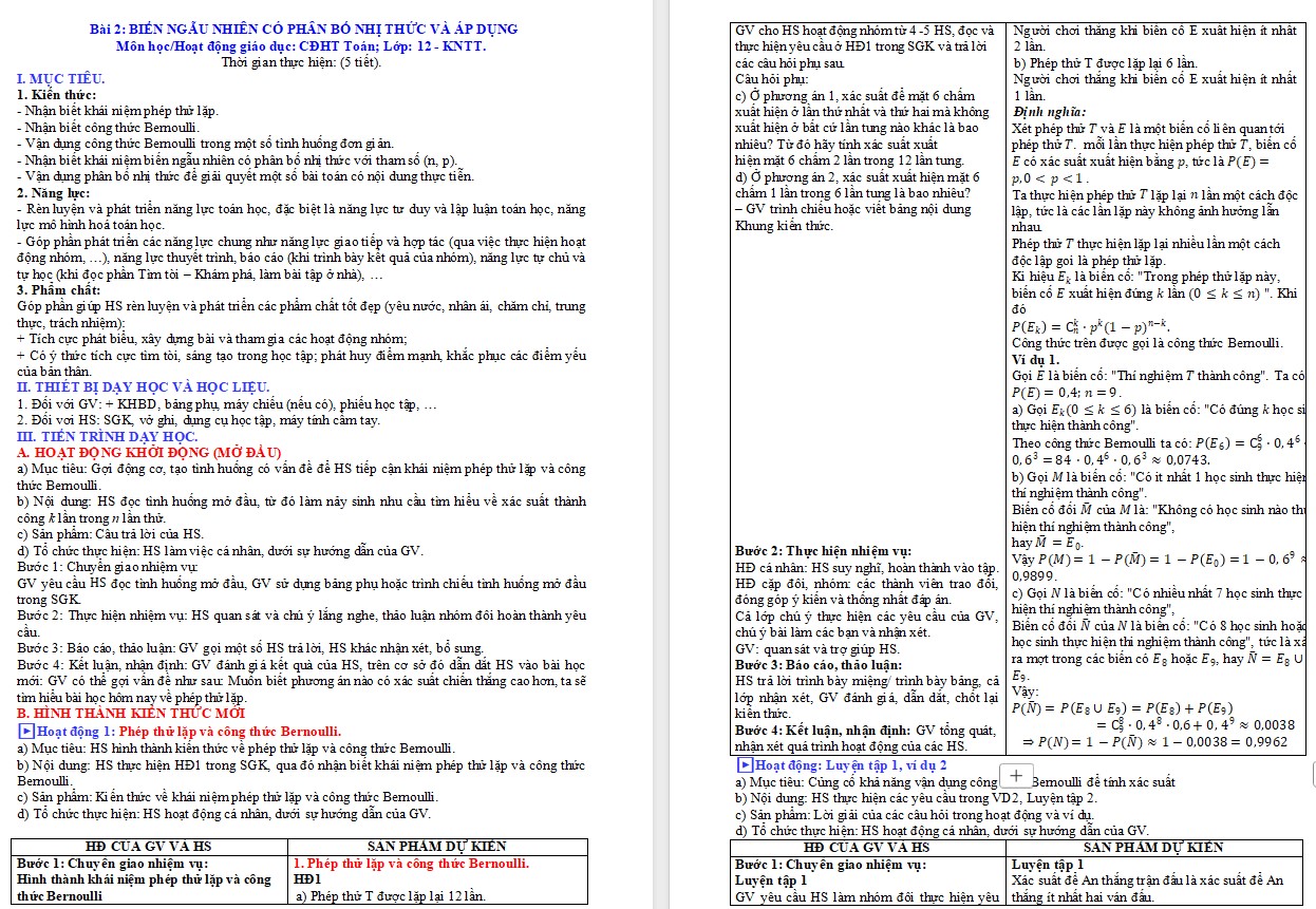 Giáo án Bài 2 Chuyên đề 1 Toán 12 KNTT