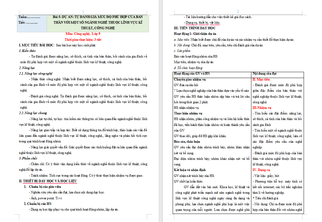 Dự án Tự đánh giá mức độ phù hợp của bản thân với một số ngành nghề trong lĩnh vực kĩ thuật công nghệ