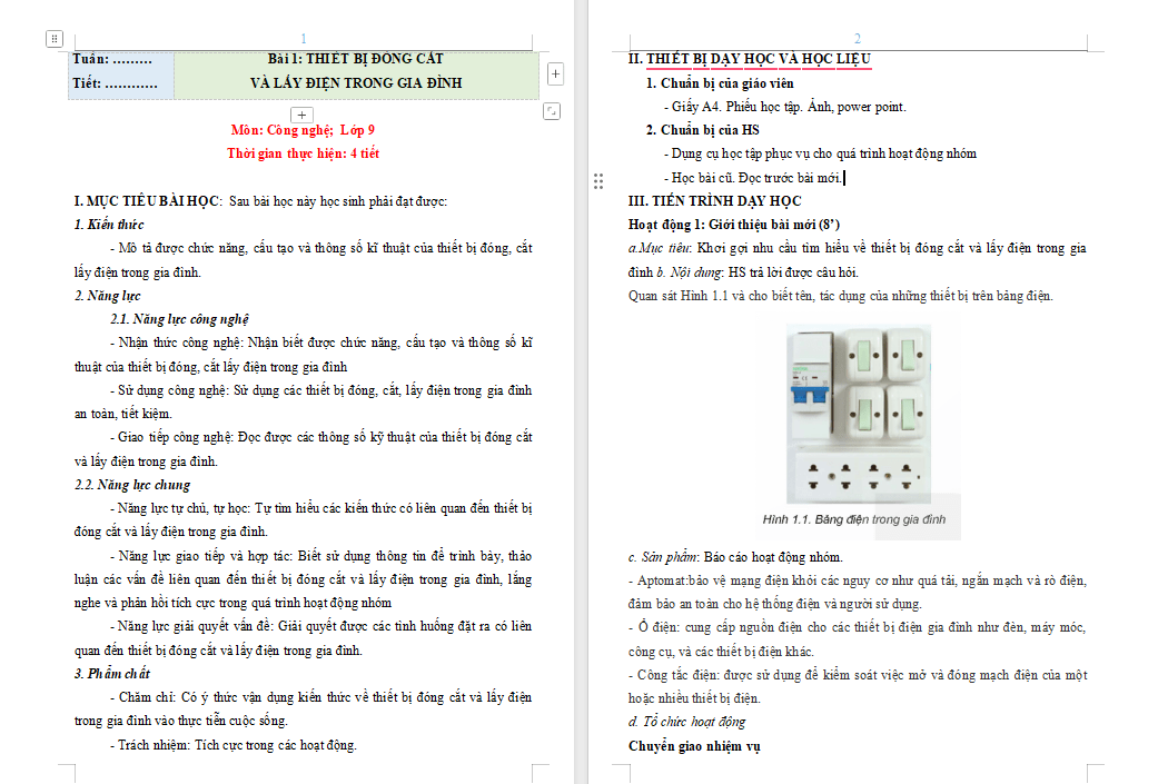 Thiết bị đóng cắt và lấy điện trong gia đình