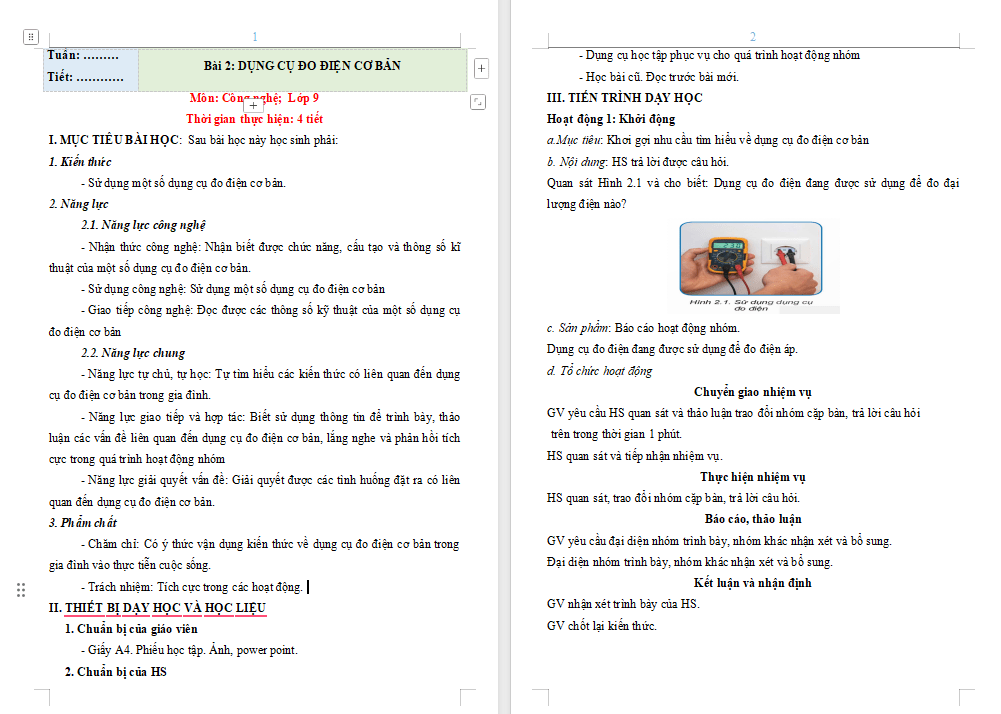 Dụng cụ đo điện cơ bản