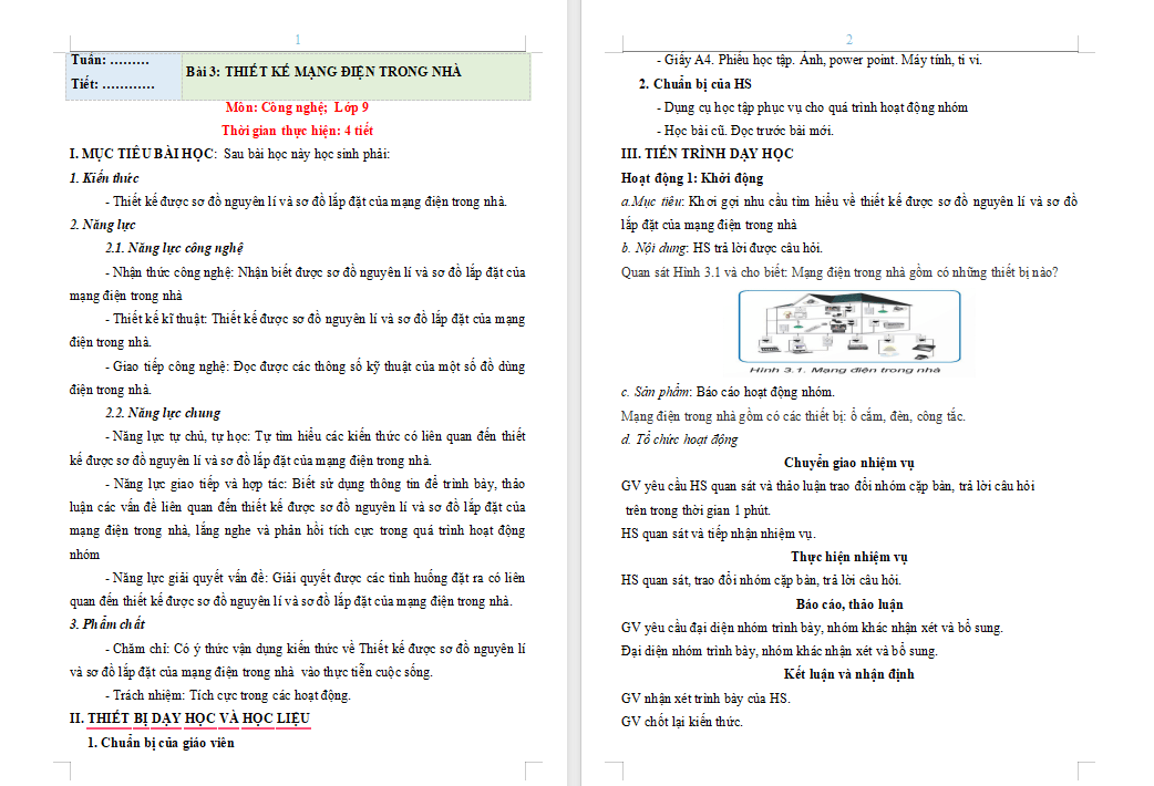 Thiết kế mạng điện trong nhà