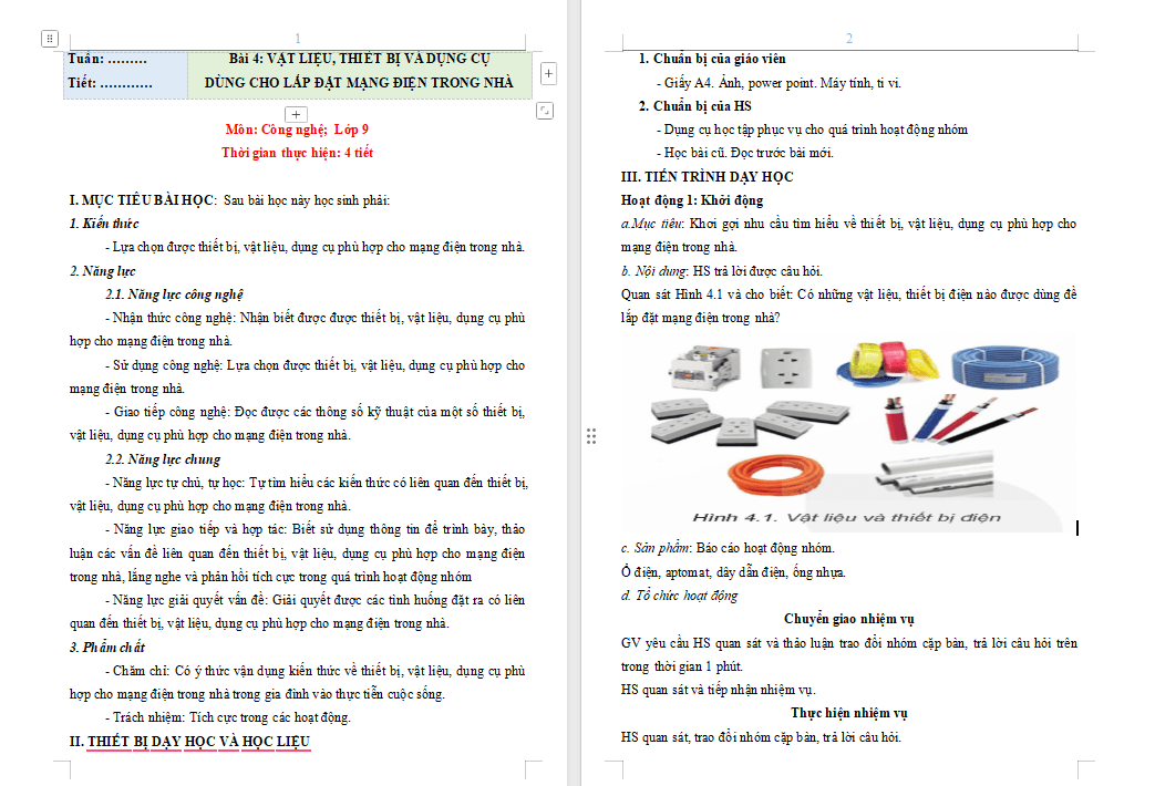 Vật liệu thiết bị và dụng cụ dùng cho lắp đặt mạng điện trong nhà