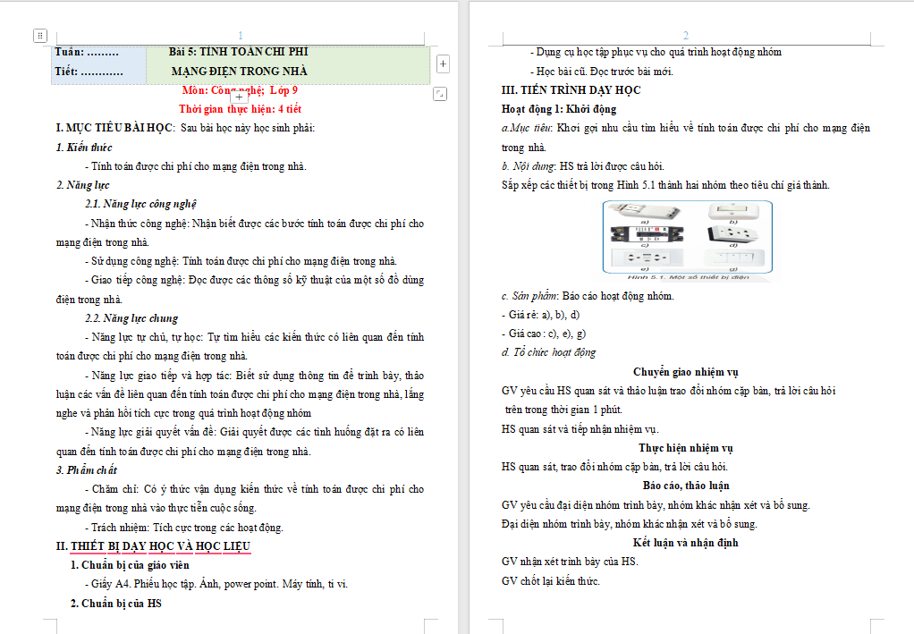 Tính toán chi phí mạng điện trong nhà