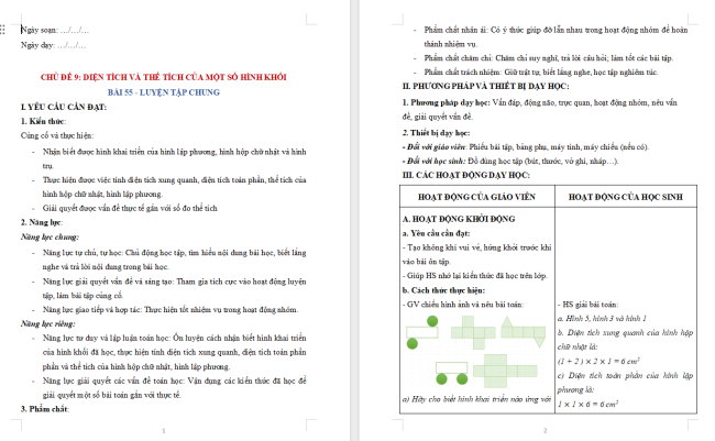 Giáo án dạy thêm Toán 5 Bài 55: Luyện tập chung