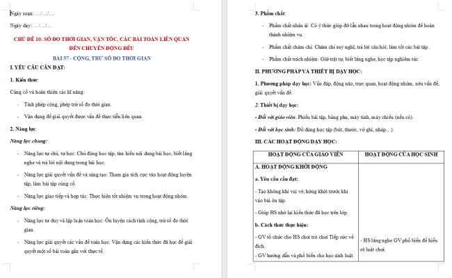 Giáo án dạy thêm Toán 5 Bài 57: Cộng, trừ số đo thời gian