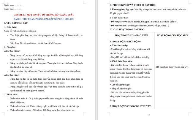 Giáo án dạy thêm Toán 5 Bài 63: Thu thập, phân loại, sắp xếp các số liệu