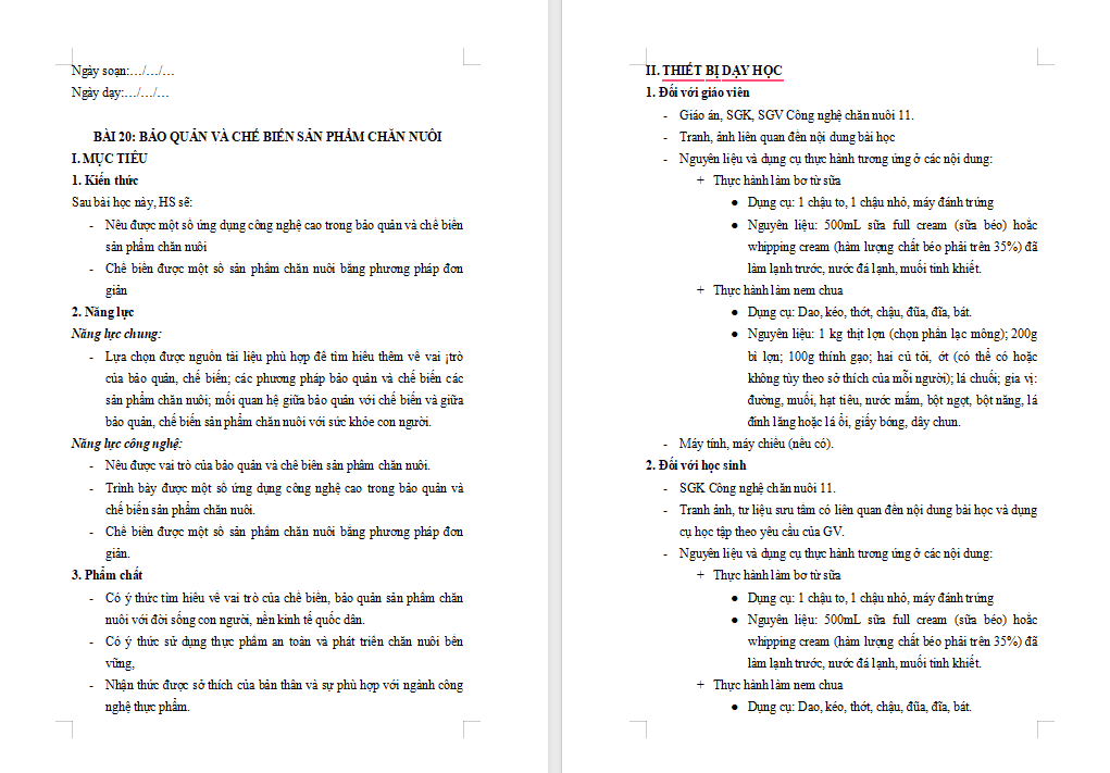 Bảo quản và chế biến sản phẩm chăn nuôi