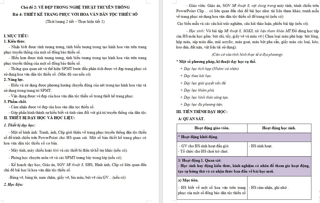 Kế hoạch bài dạy Mĩ thuật 8 KNTT Bài 4