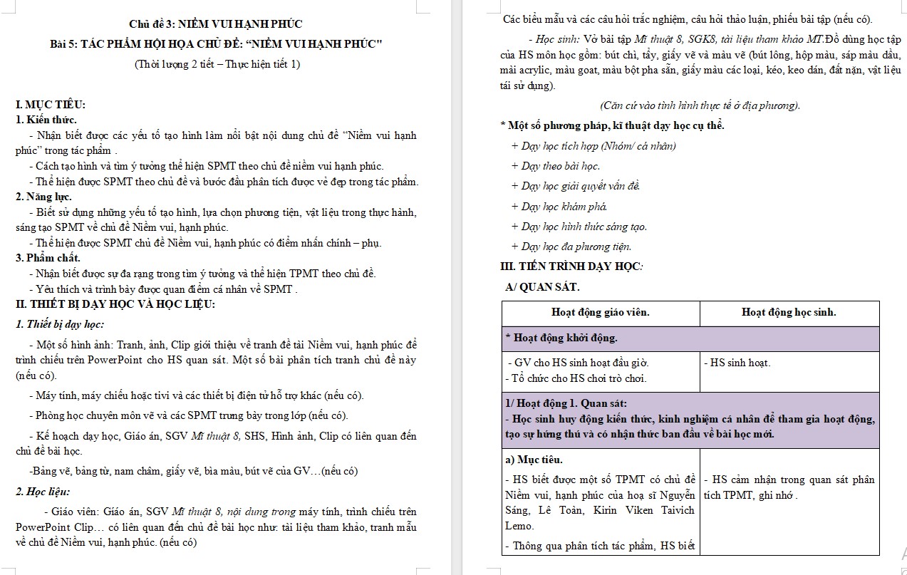 Kế hoạch bài dạy Mĩ thuật 8 KNTT Bài 5