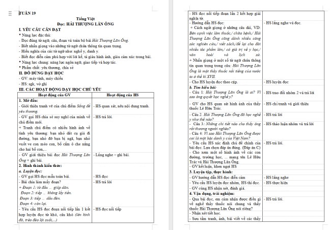 Giáo án Tiếng Việt 4 Bài 1: Hải thượng lãn ông
