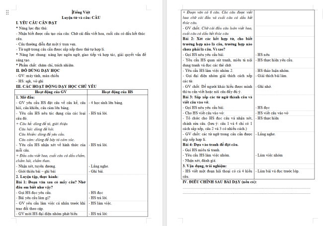 Giáo án Tiếng Việt 4 Bài 1: Câu