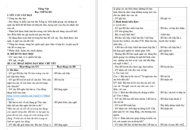 Giáo án Tiếng Việt 4 Bài 6: Tiếng ru