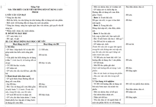 Giáo án Tiếng Việt 4 Bài 7: Tìm hiểu cách viết hướng dẫn sử dụng một sản phẩm