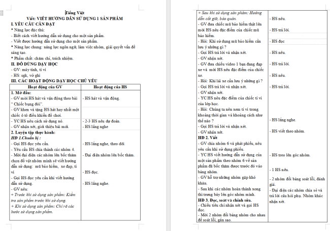 Giáo án Tiếng Việt 4 Bài 8: Viết hướng dẫn sử dụng một sản phẩm