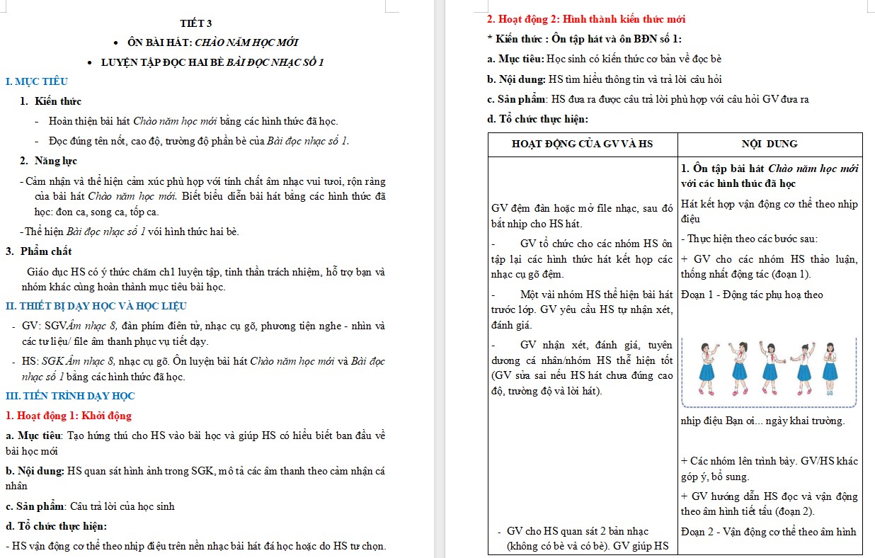 Kế hoạch bài dạy Âm nhạc 8 KNTT Bài 2 tiết 3
