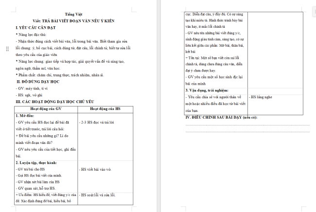 Giáo án Tiếng Việt 4 Bài 13: Trả bài viết đoạn văn nêu ý kiến