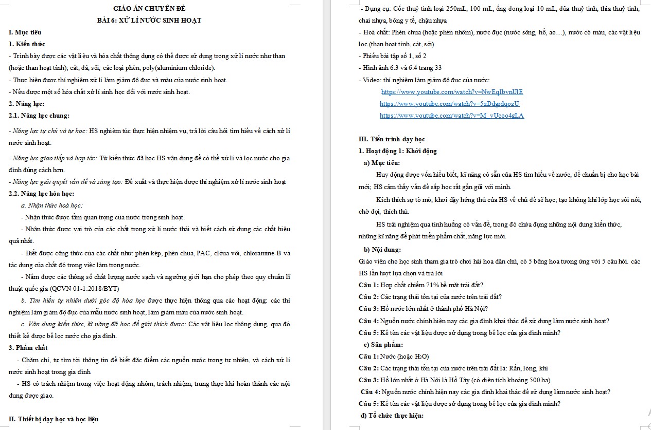 Giáo án Bài 6 Chuyên đề Hóa 12 KNTT