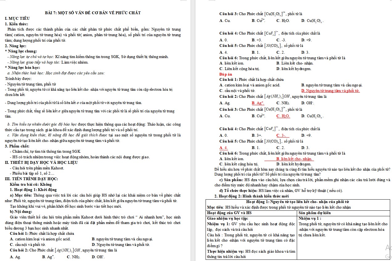 Giáo án Bài 7 Chuyên đề Hóa 12 KNTT