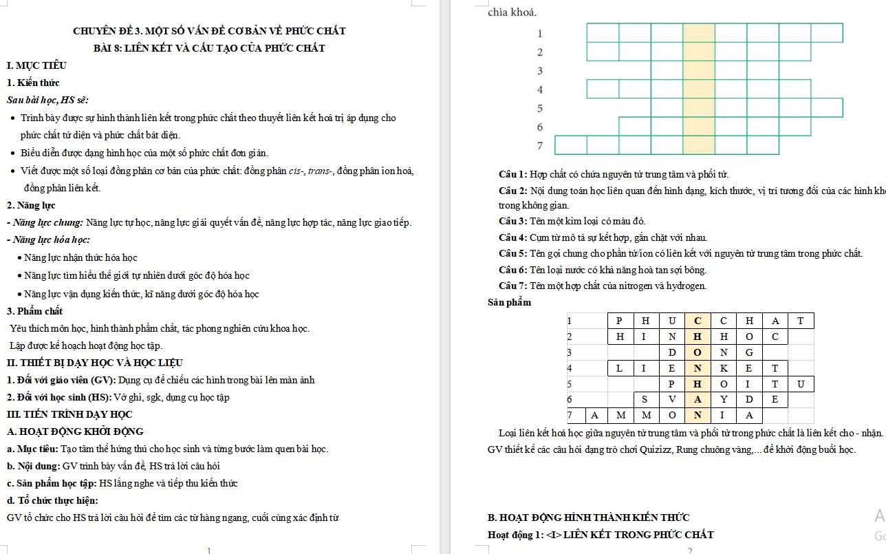 Giáo án Bài 8 Chuyên đề Hóa 12 KNTT