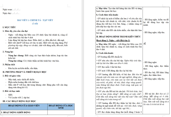 Giáo án Tiếng Việt 2 Bài 19: Nghe - viết Mèo con, Chữ hoa P