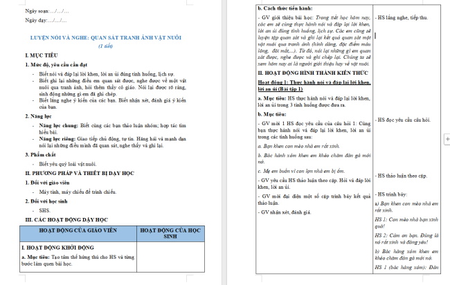 Giáo án Tiếng Việt 2 Bài 19: Quan sát tranh ảnh vật nuôi