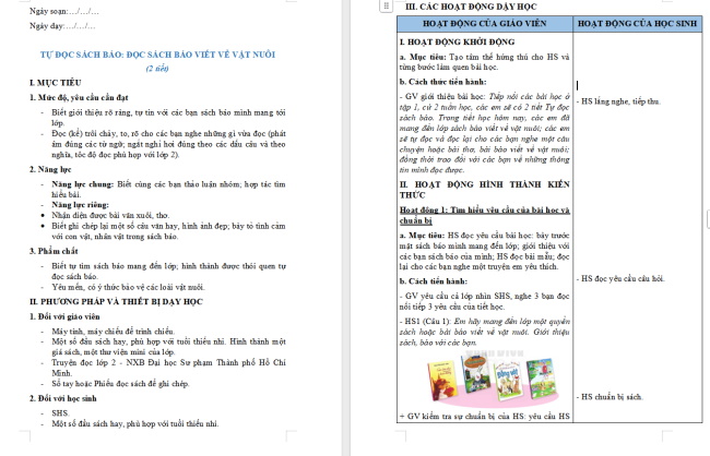 Giáo án Tiếng Việt 2 Bài 19: Đọc sách báo viết về vật nuôi