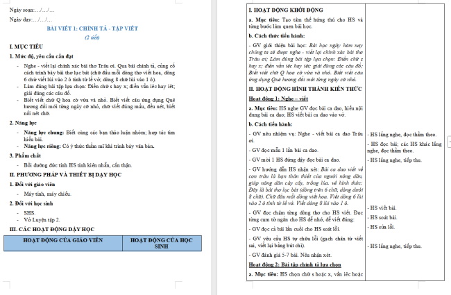 Giáo án Tiếng Việt 2 Bài 20: Nghe - viết Trâu ơi, Chữ hoa Q