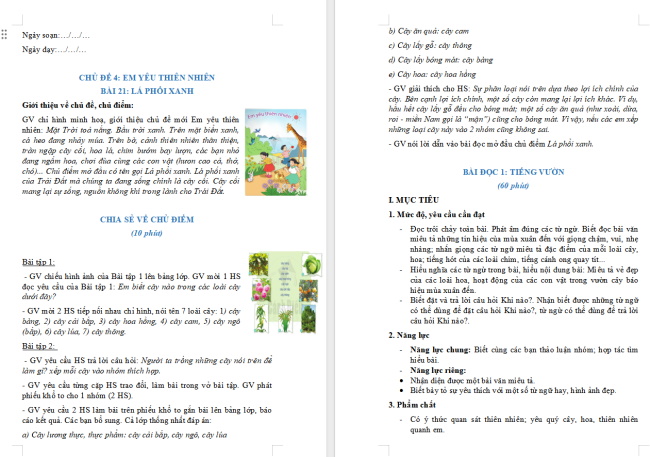 Giáo án Tiếng Việt 2 Bài 21: Tiếng vườn