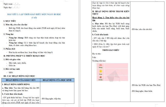 Giáo án Tiếng Việt 2 Bài 21: Lập thời gian biểu một ngày đi học