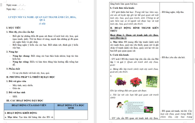 Giáo án Tiếng Việt 2 Bài 21: Quan sát tranh ảnh cây, hoa, quả