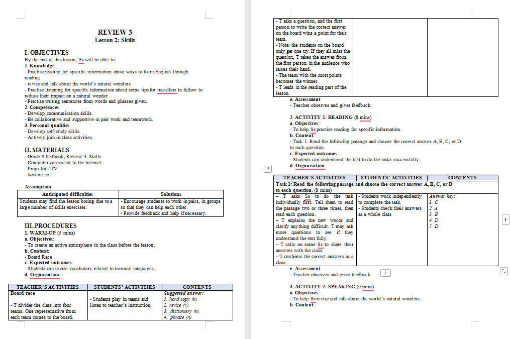 Tiếng Anh 8 Review 3: Skills