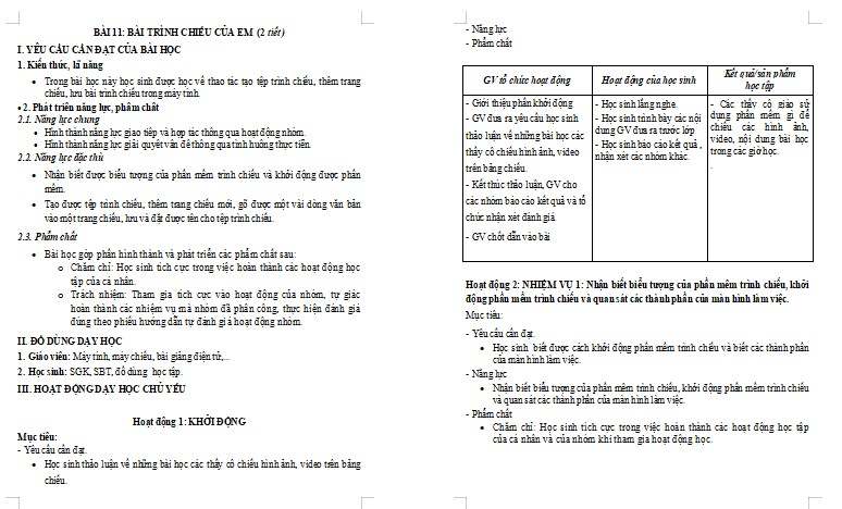 Giáo án Tin học lớp 3 Bài 11. Trình chiếu của em